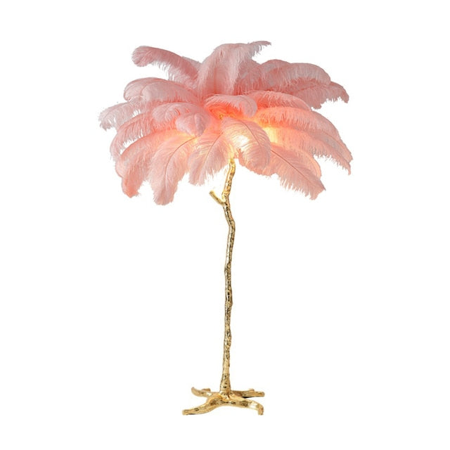 Nordic Ostrich Feather Led Floor Lamp Resin Copper Living Room Home Decor Standing Light Indoor Lighting Bedroom Bedside Light