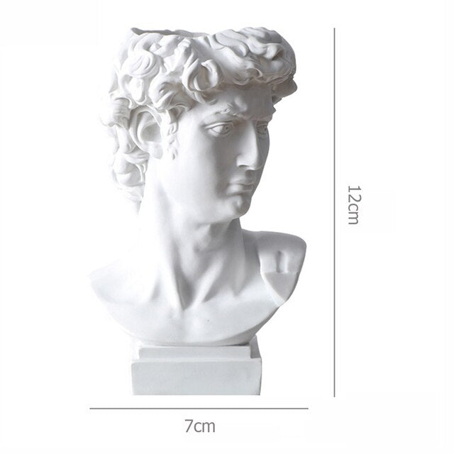 Pen Holder Resin David Statue Miniature Figurine Portrait Makeup Brush Storage Box Flowerpot Table Organizer