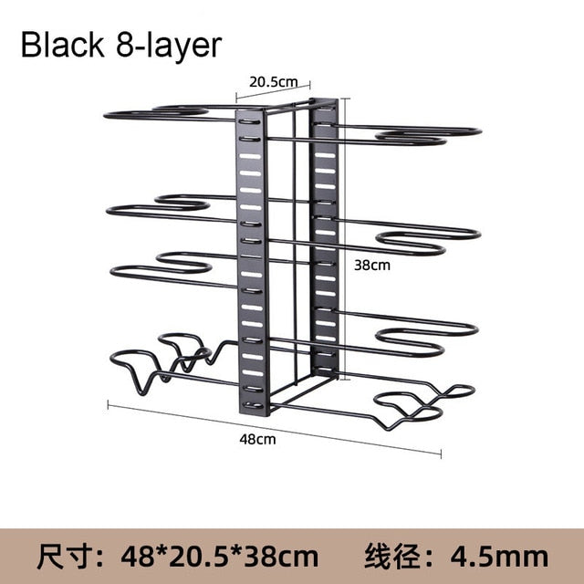 Removable foldable vertical pot cover rack multi-layer Kitchen tabletop iron storage shelf Multifunctional