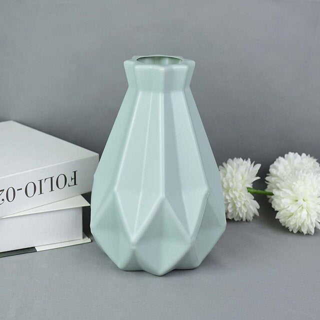 ZK20 Modern Flower Vase White Blue Plastic Vase Flower Pot Basket Nordic Home Living Room Decoration Ornament Flower Arrangement
