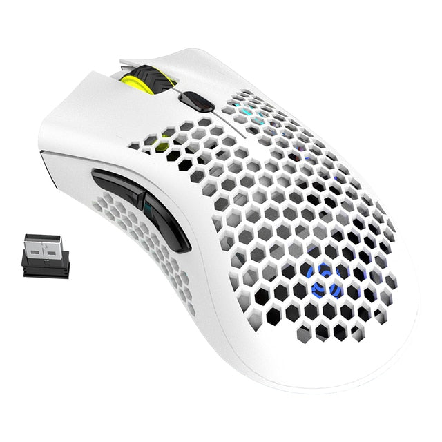 BM600 Rechargeable Gaming Mouse 2.4GHz USB Receiver Wireless Connection Mice 1600DPI Adjustable Hollow Honeycomb Gamer Mice