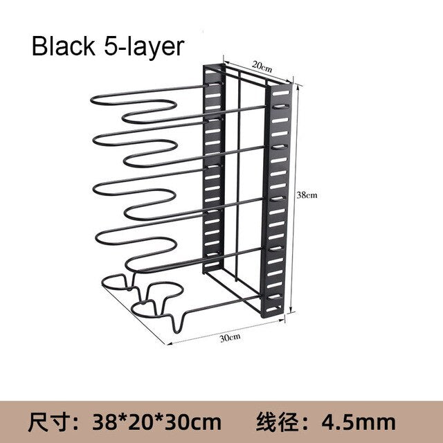 Removable foldable vertical pot cover rack multi-layer Kitchen tabletop iron storage shelf Multifunctional