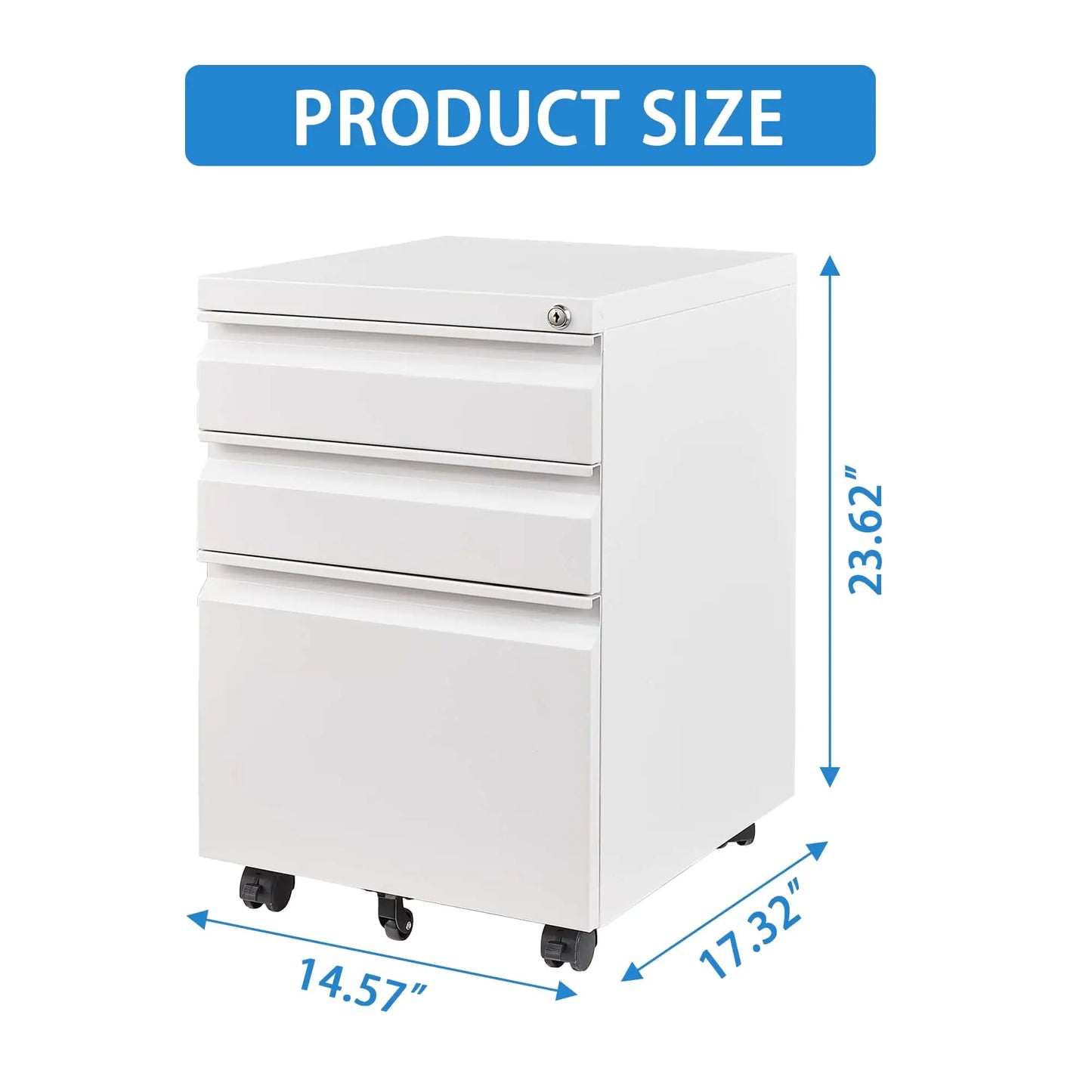 Secure Mobile File Cabinet 3-Drawer