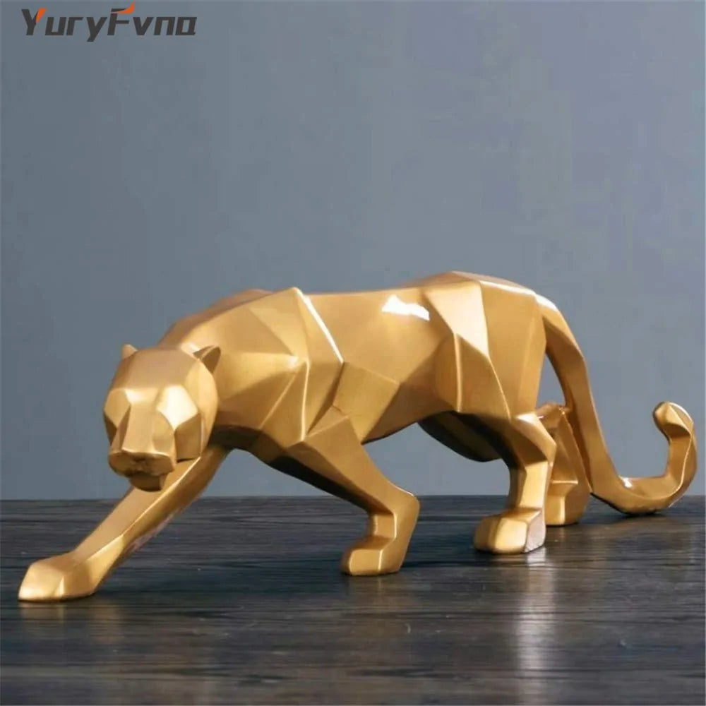 Chic Resin Leopard Sculpture: Stylish Home Office Accent