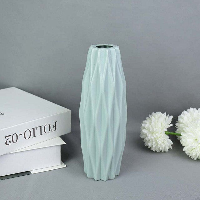 ZK20 Modern Flower Vase White Blue Plastic Vase Flower Pot Basket Nordic Home Living Room Decoration Ornament Flower Arrangement