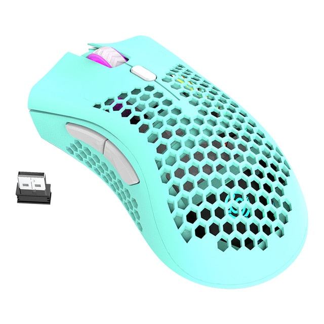 BM600 Rechargeable Gaming Mouse 2.4GHz USB Receiver Wireless Connection Mice 1600DPI Adjustable Hollow Honeycomb Gamer Mice