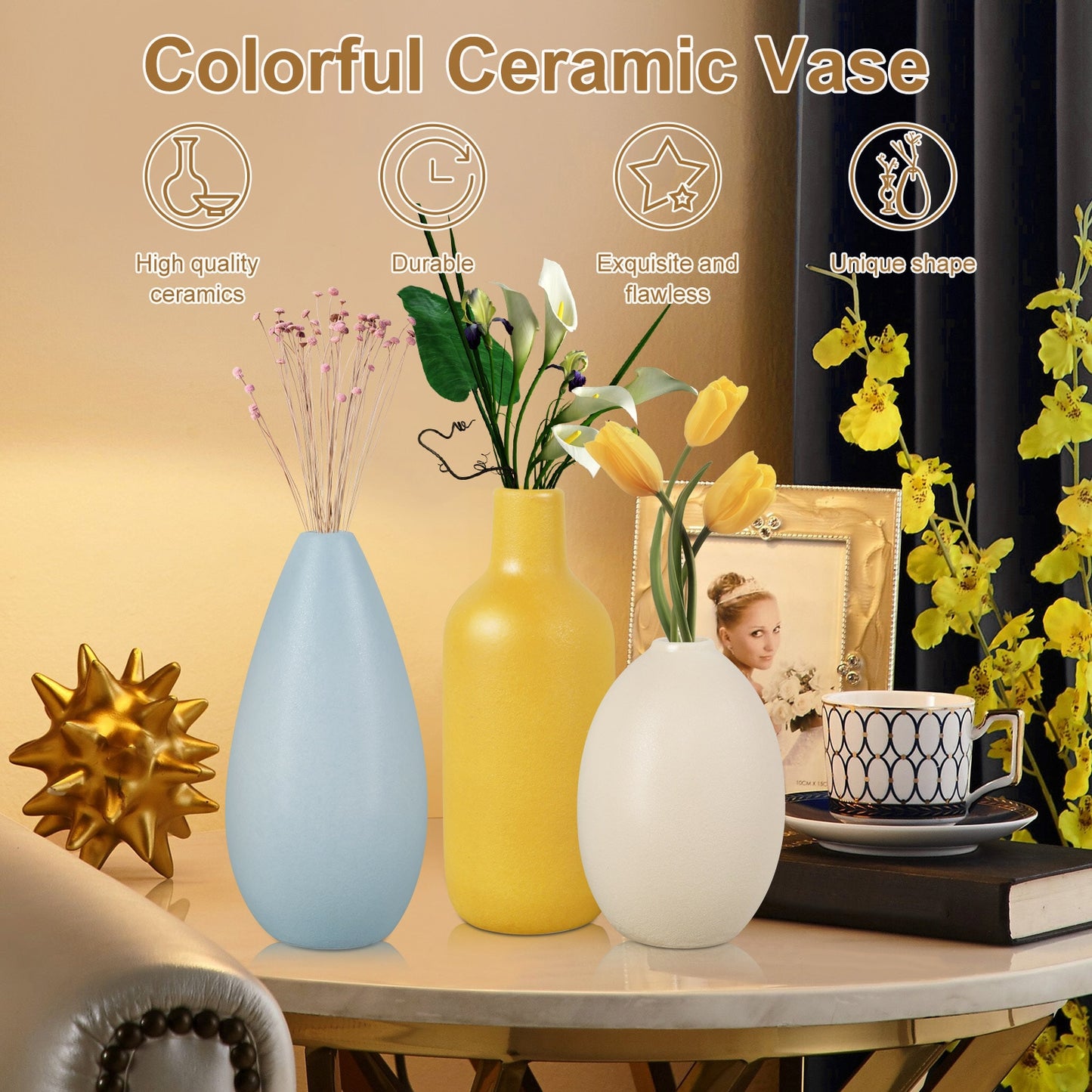 3Pcs Ceramic Vase Set for Pampas Grass Decorative Flower Vases Minimalist Ceramic Flower Vase Elegant Farmhouse Vase Decor
