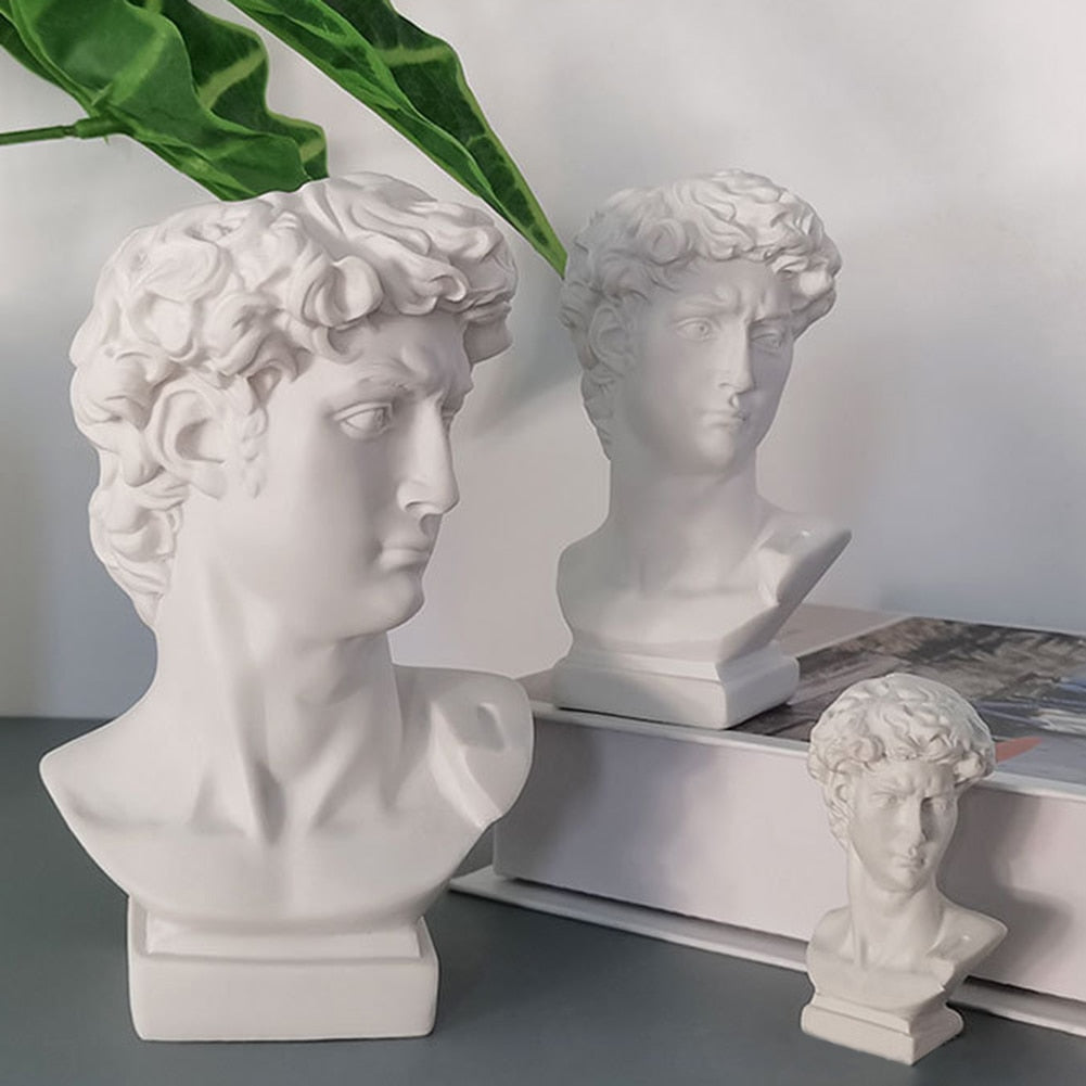 Pen Holder Resin David Statue Miniature Figurine Portrait Makeup Brush Storage Box Flowerpot Table Organizer