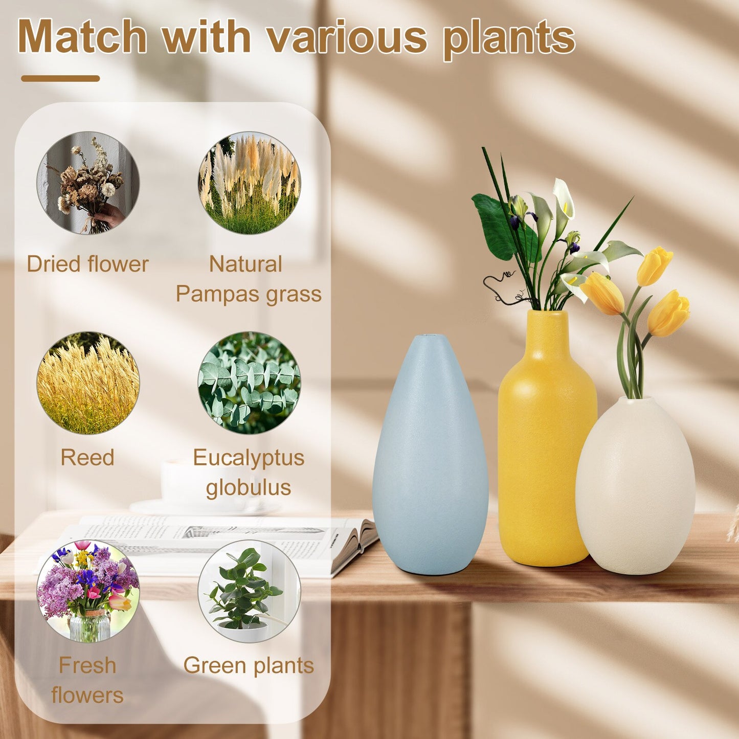 3Pcs Ceramic Vase Set for Pampas Grass Decorative Flower Vases Minimalist Ceramic Flower Vase Elegant Farmhouse Vase Decor