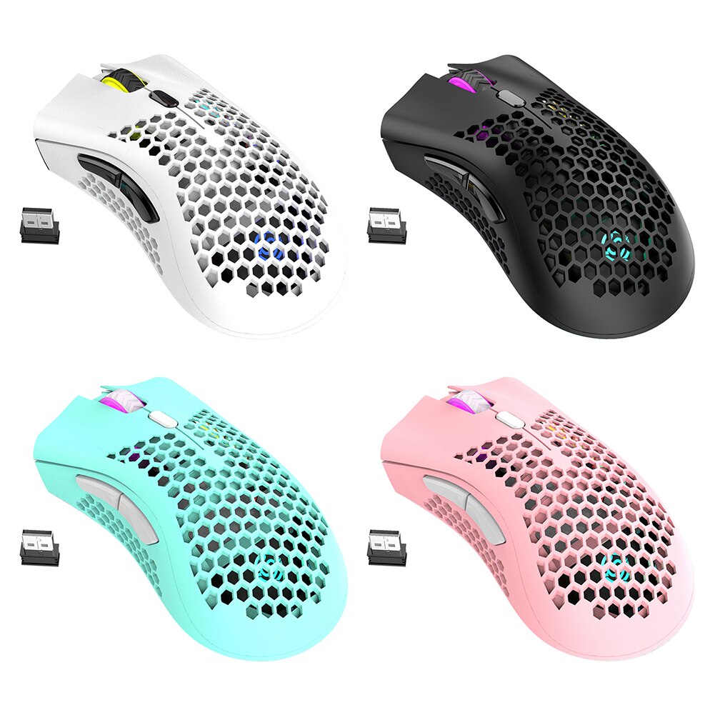 BM600 Rechargeable Gaming Mouse 2.4GHz USB Receiver Wireless Connection Mice 1600DPI Adjustable Hollow Honeycomb Gamer Mice