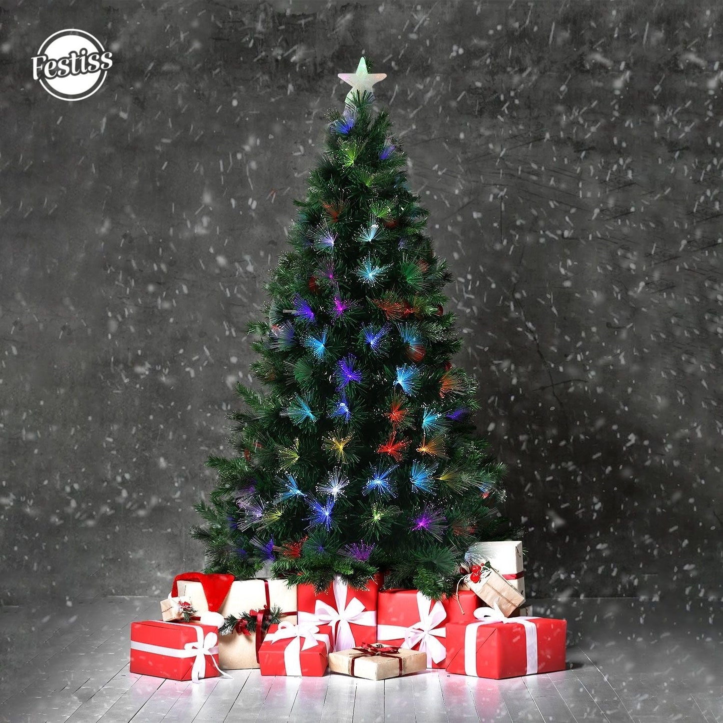 Festiss 1.8m Hinged Construction Easy Assembly Artificial Christmas Trees with Fiber Optic Lights