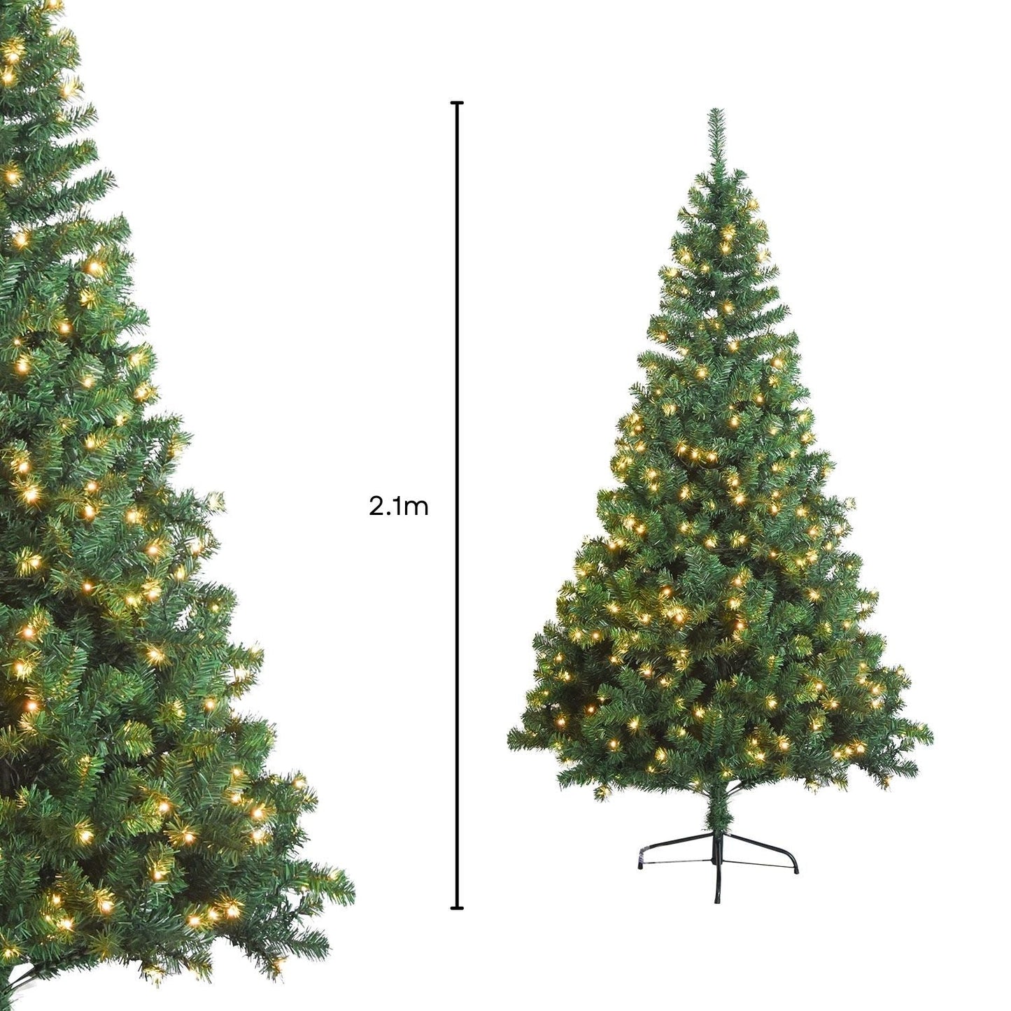 Festiss 2.1m Hinged Construction Easy Assembly Artificial Christmas Trees With Warm LED Lights