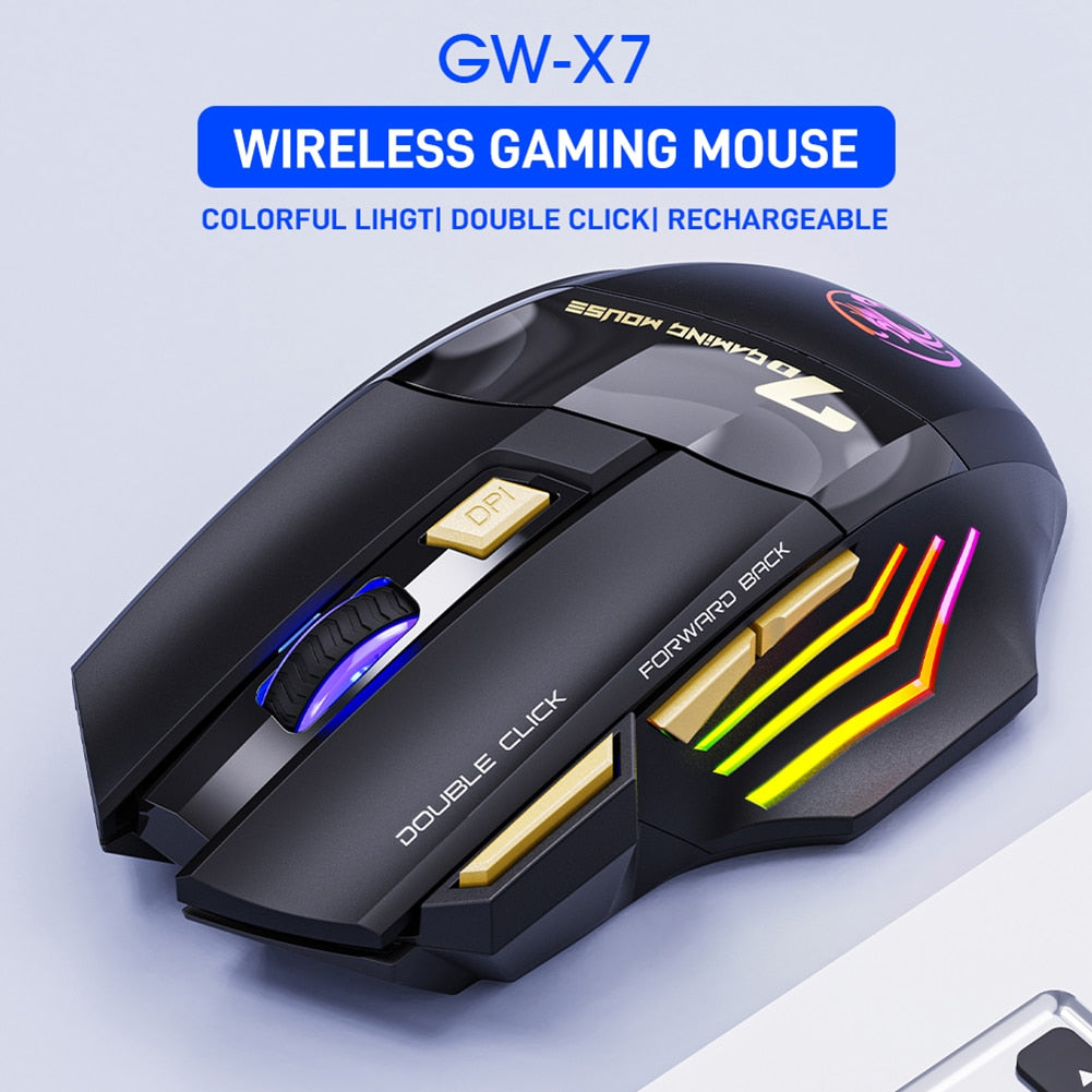 Ergonomic Gaming Mouse for iMice GW-X7 Rechargeable RGB Wireless Mouse 3200 DPI Adjustable 7 Buttons Mute Optical Computer Mouse