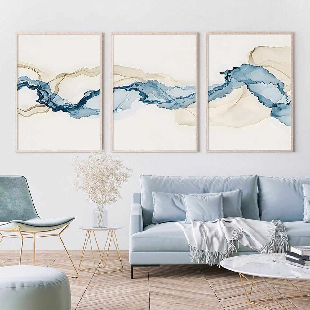 Modern Abstract Beige Blue Posters Wall Art Canvas Painting Minimalist Print Pictures Living Room Interior Home Decor Gifts