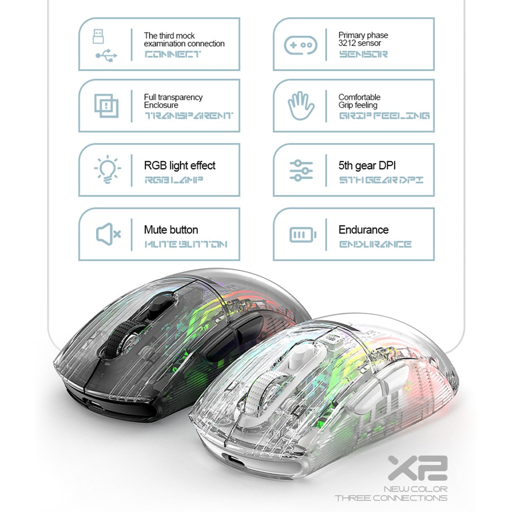 Wired Wireless Mouse Gamer RGB Light Adjustable Transparent Game Mouse Bluetooth-compatible Mouse for Desktop Notebook Computer