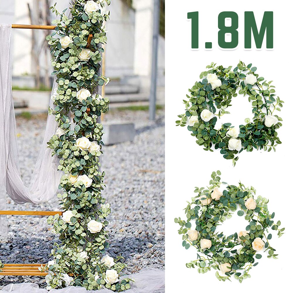 Silk Artificial Rose Vine Hanging Flowers for Wall Decoration Rattan Fake Plants Leaves Garland Romantic Wedding Home Decoration