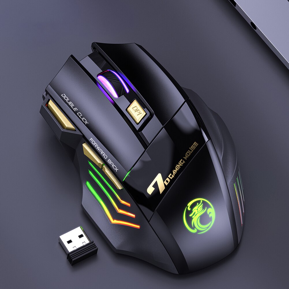 Ergonomic Gaming Mouse for iMice GW-X7 Rechargeable RGB Wireless Mouse 3200 DPI Adjustable 7 Buttons Mute Optical Computer Mouse