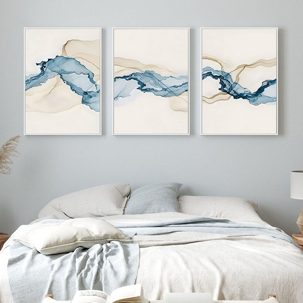 Modern Abstract Beige Blue Posters Wall Art Canvas Painting Minimalist Print Pictures Living Room Interior Home Decor Gifts