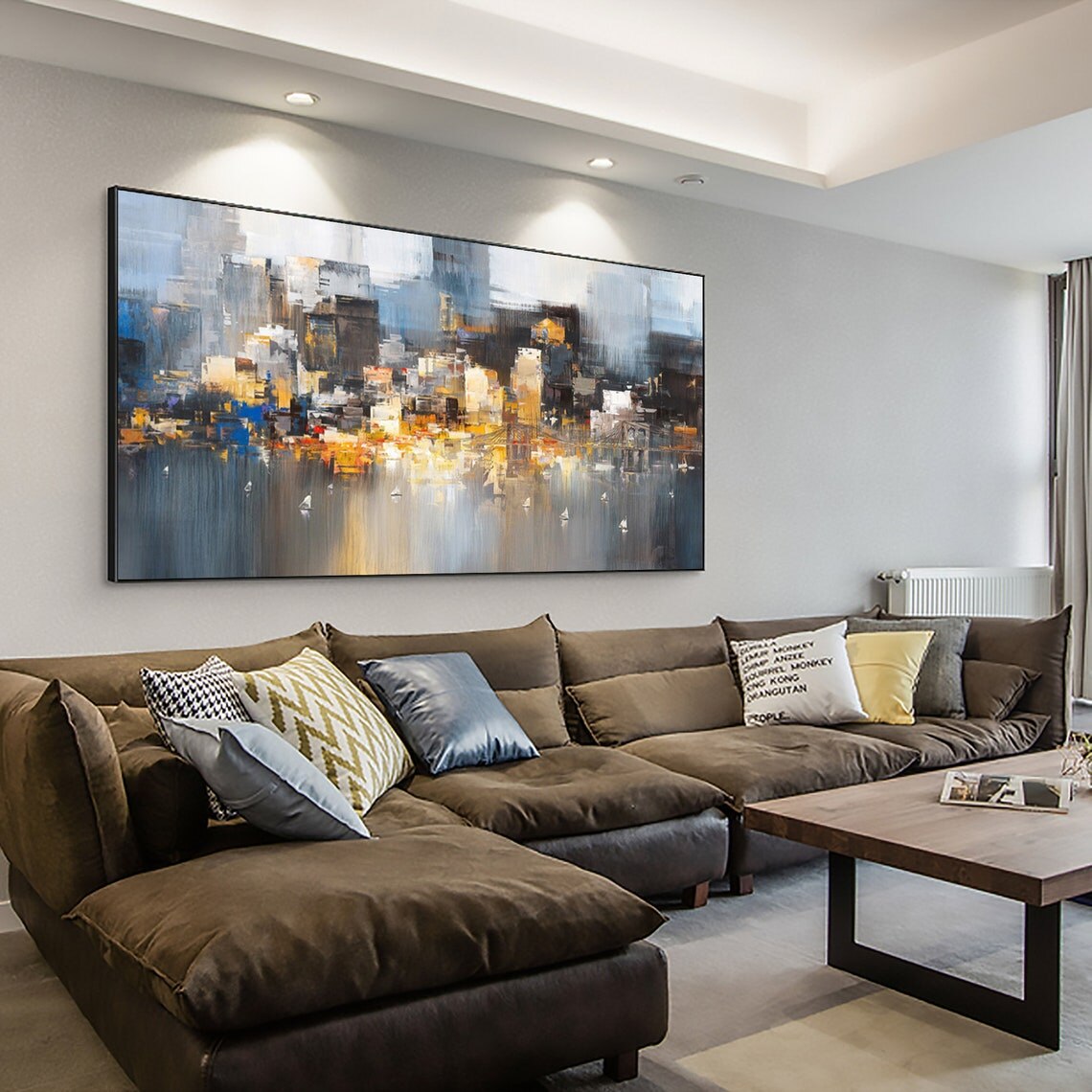 Original Hand Painted Oil Painting Cityscape Modern Oil Painting on Canvas Reflection Abstract Wall Art Handmade For Home Decor