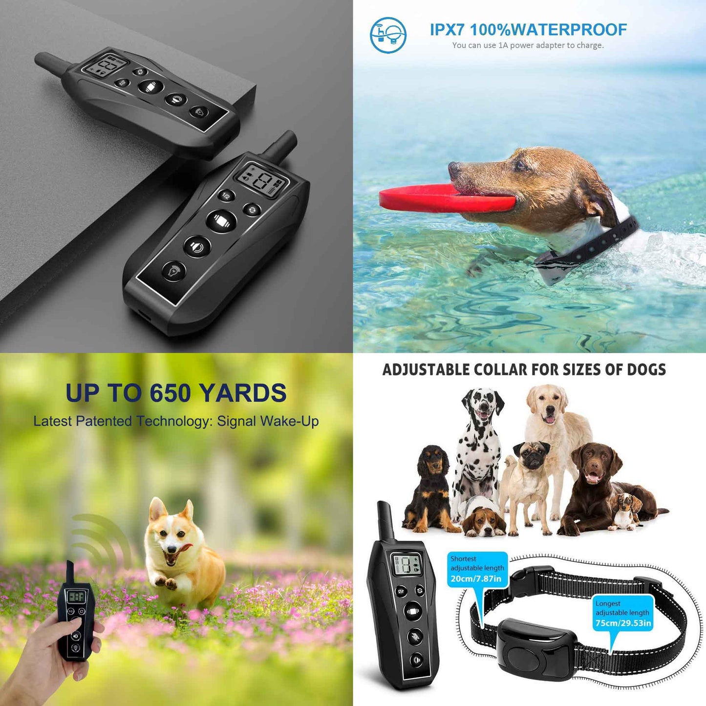 Dog Bark Collar - 2x 600m Range Recievers Vibration IPX7 Waterproof Training Aid