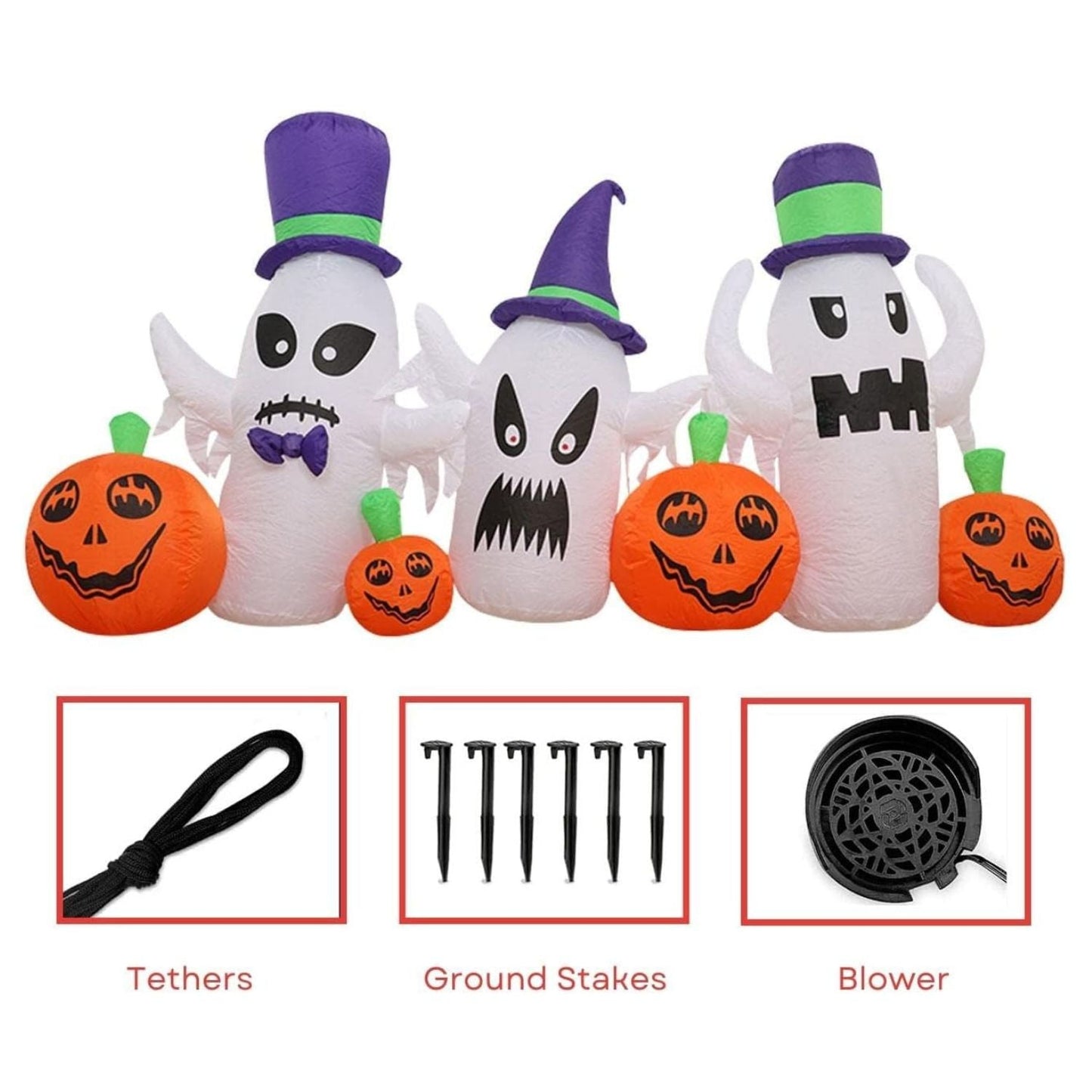 Festiss Halloween Inflatables Decoration With Built-In LED 2.7m Ghosts Pumpkins