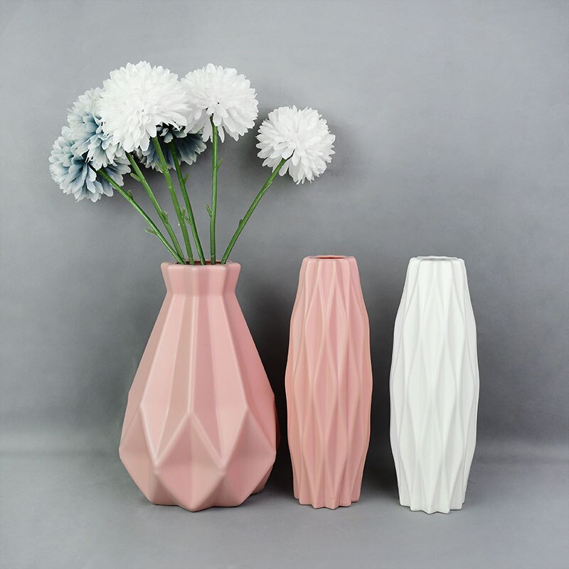 ZK20 Modern Flower Vase White Blue Plastic Vase Flower Pot Basket Nordic Home Living Room Decoration Ornament Flower Arrangement