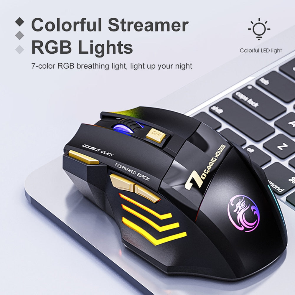 Ergonomic Gaming Mouse for iMice GW-X7 Rechargeable RGB Wireless Mouse 3200 DPI Adjustable 7 Buttons Mute Optical Computer Mouse