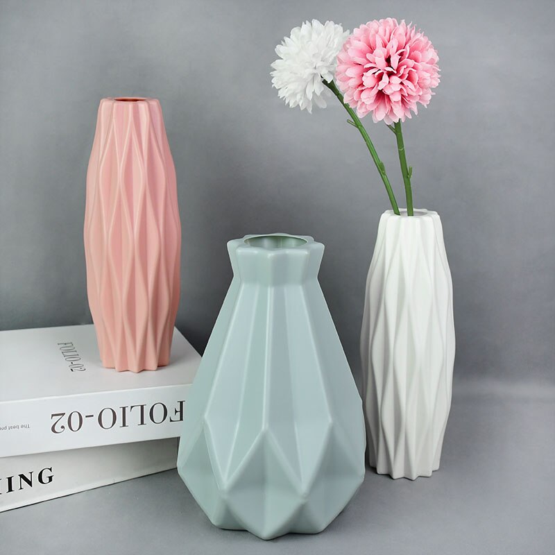 ZK20 Modern Flower Vase White Blue Plastic Vase Flower Pot Basket Nordic Home Living Room Decoration Ornament Flower Arrangement