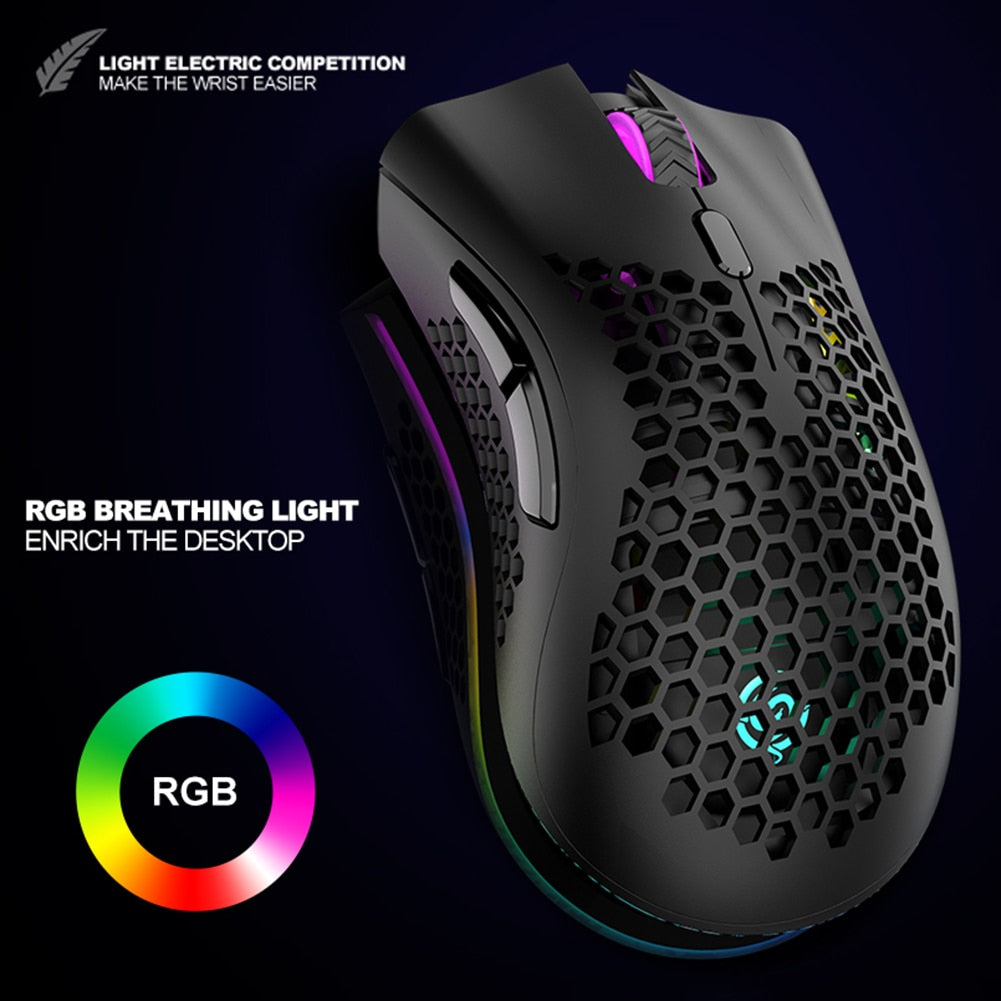 BM600 Rechargeable Gaming Mouse 2.4GHz USB Receiver Wireless Connection Mice 1600DPI Adjustable Hollow Honeycomb Gamer Mice