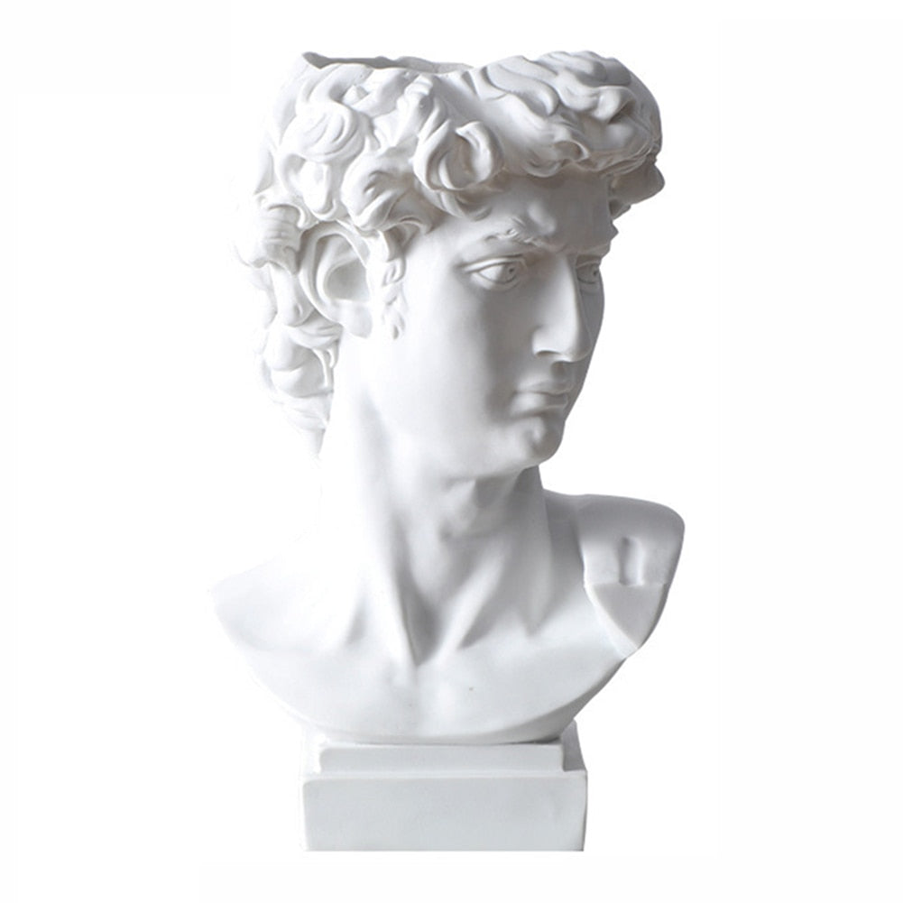 Pen Holder Resin David Statue Miniature Figurine Portrait Makeup Brush Storage Box Flowerpot Table Organizer