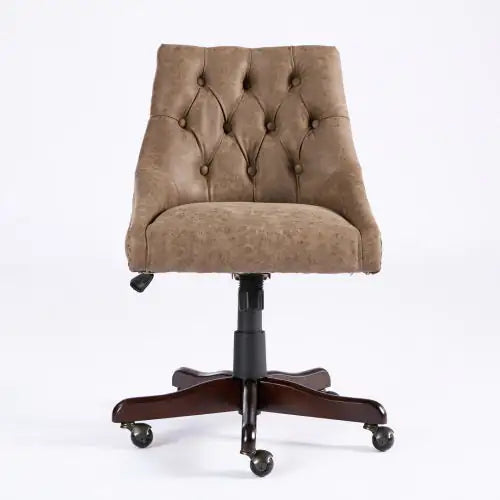 Rustic Brown Sheepskin Office Chair with Adjustable Functions