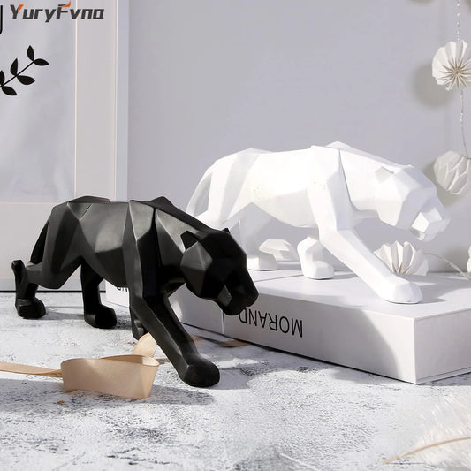 Chic Resin Leopard Sculpture: Stylish Home Office Accent