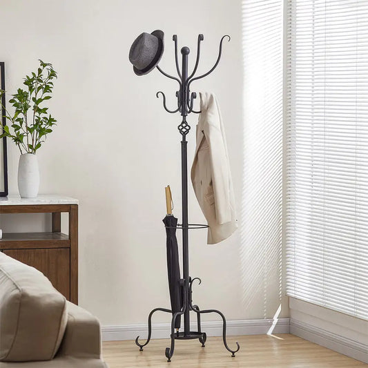 Versatile Metal Coat and Hat Stand with Umbrella Holder