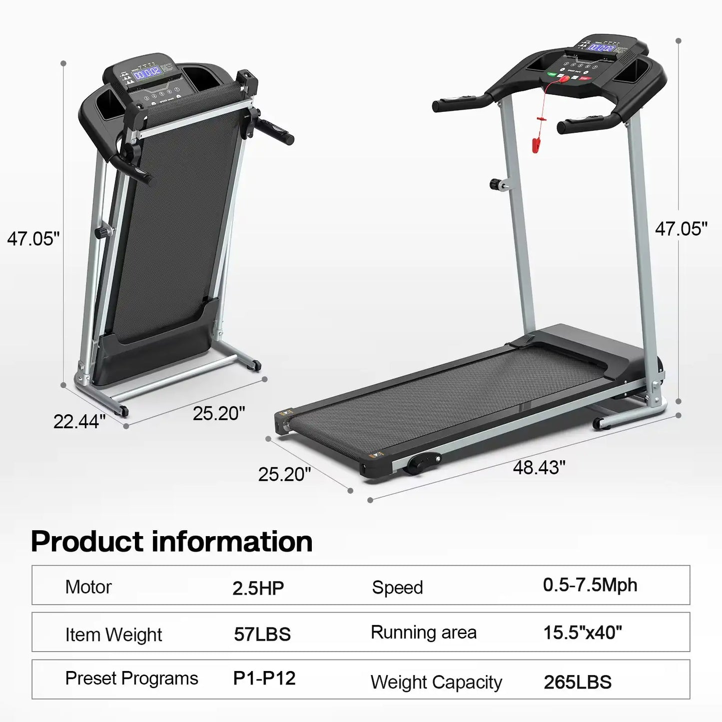 Compact PulseTrack Home Treadmill