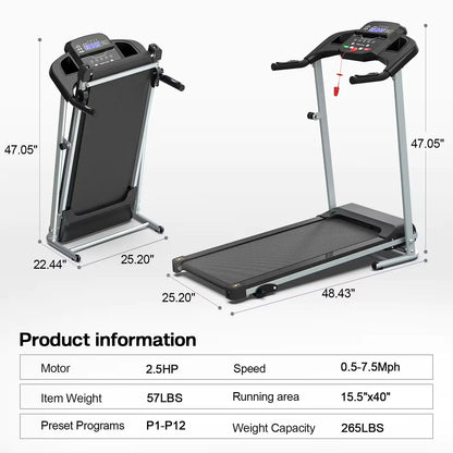 Compact PulseTrack Home Treadmill