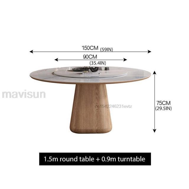 Wooden Dining Room Sets Stable 12mm Rock Slab And 18mm Thickness Of Base Plate Tabletop Round Kitchen Table With 360°Turntable