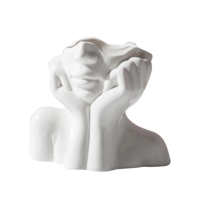 Human Body Half-body Vase Pen Container Creative Vase Ceramics Craft Exquisite Flower Bottles Home Decor for Dining Table Office