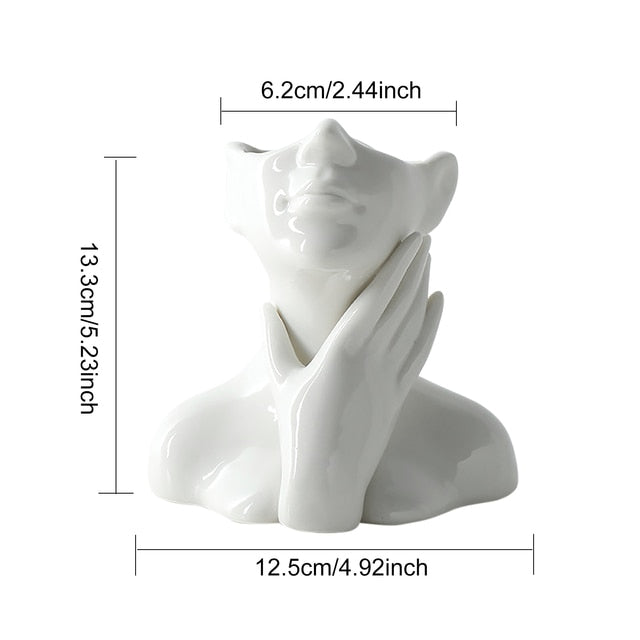 Human Body Half-body Vase Pen Container Creative Vase Ceramics Craft Exquisite Flower Bottles Home Decor for Dining Table Office