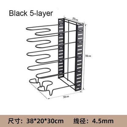 Removable foldable vertical pot cover rack multi-layer Kitchen tabletop iron storage shelf Multifunctional