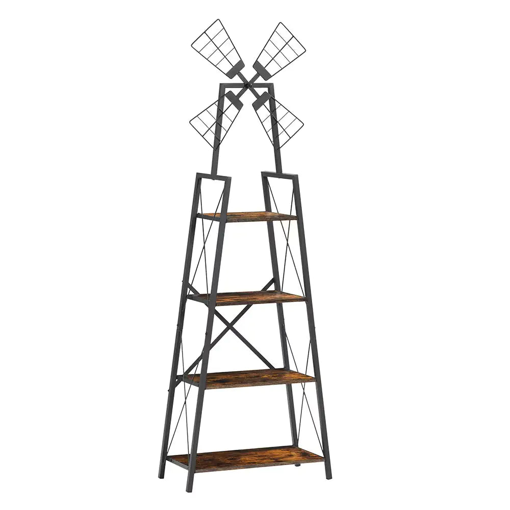 4-Tier Metal Frame Bookshelf with Windmill Design