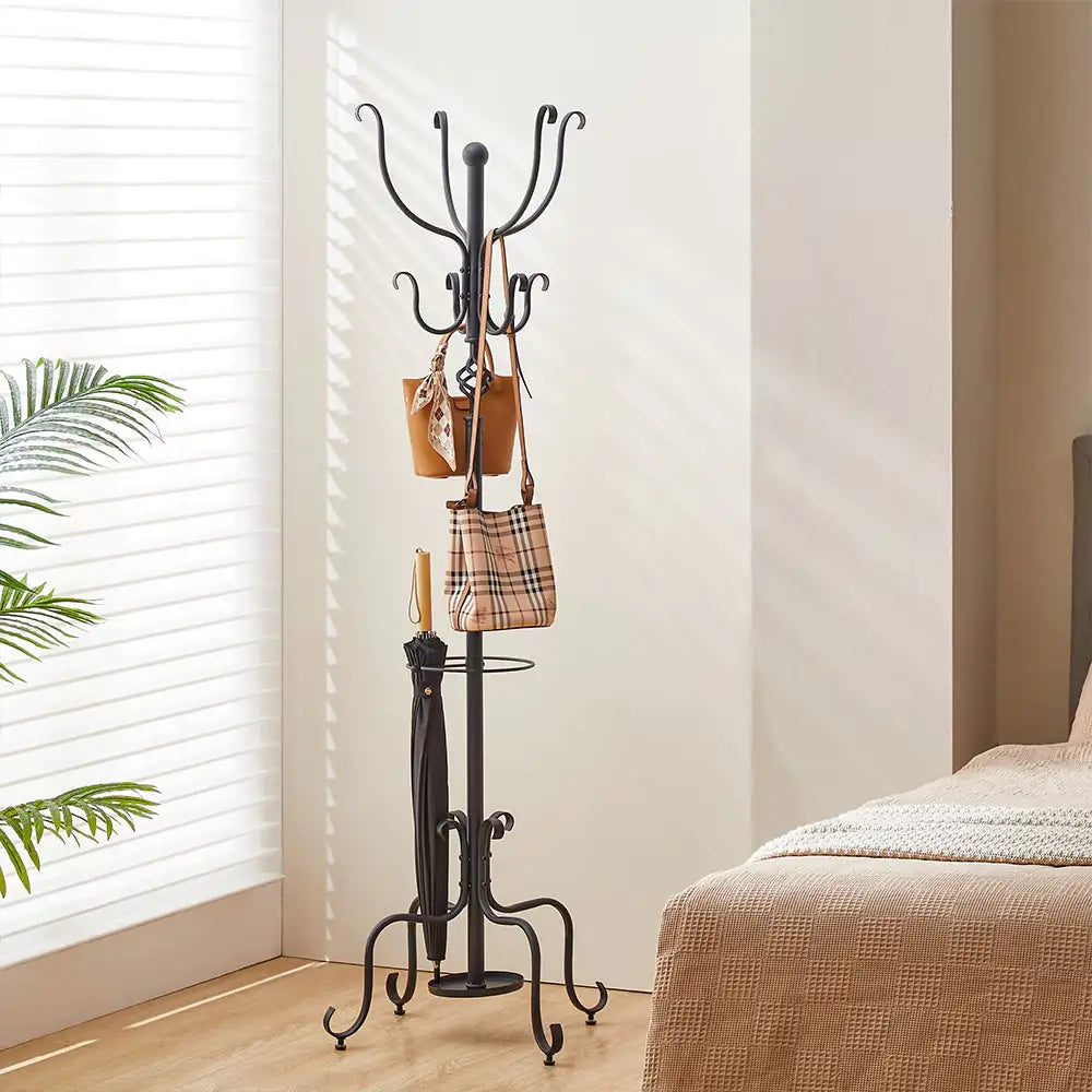 Versatile Metal Coat and Hat Stand with Umbrella Holder