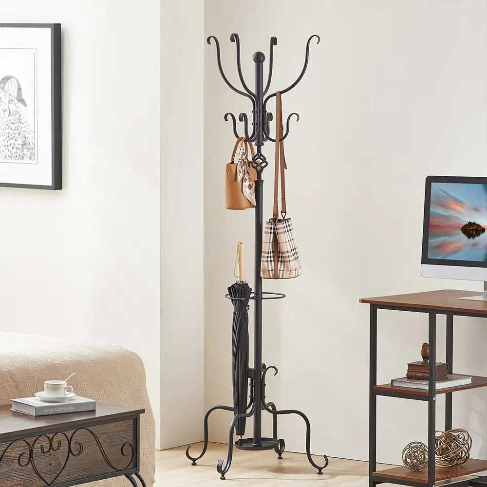 Versatile Metal Coat and Hat Stand with Umbrella Holder