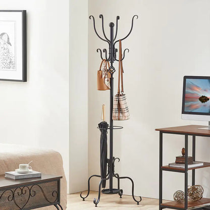 Versatile Metal Coat and Hat Stand with Umbrella Holder