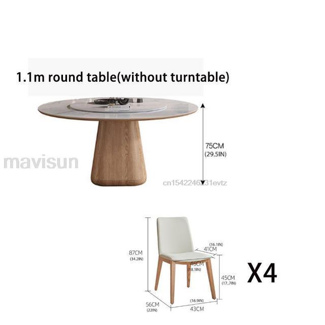 Wooden Dining Room Sets Stable 12mm Rock Slab And 18mm Thickness Of Base Plate Tabletop Round Kitchen Table With 360°Turntable