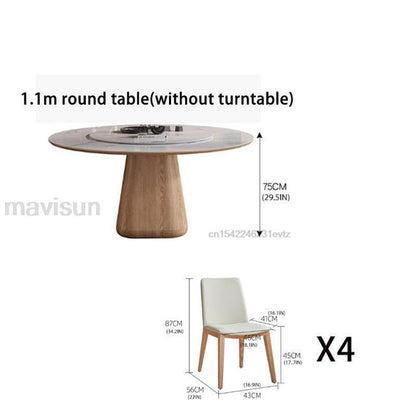 Wooden Dining Room Sets Stable 12mm Rock Slab And 18mm Thickness Of Base Plate Tabletop Round Kitchen Table With 360°Turntable
