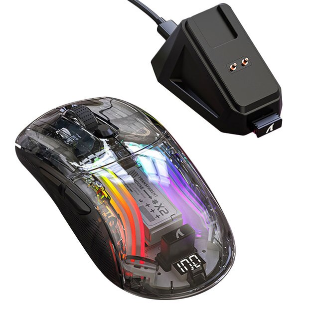 Wireless Gamer Mouse RGB Lighting 3 Modes Portable Mouse Bluetooth-Compatible 5.0/2.4G/USB-C Transparent for ESports Office