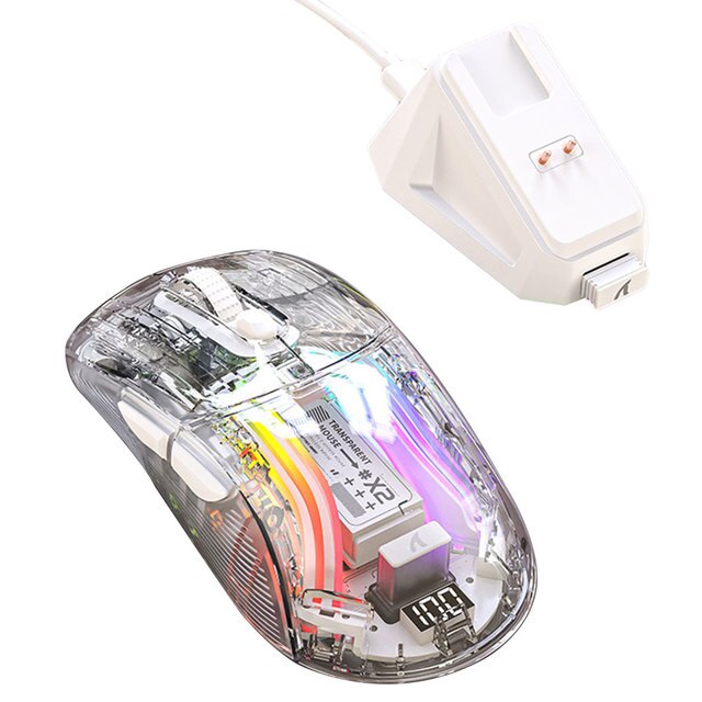 Wireless Gamer Mouse RGB Lighting 3 Modes Portable Mouse Bluetooth-Compatible 5.0/2.4G/USB-C Transparent for ESports Office