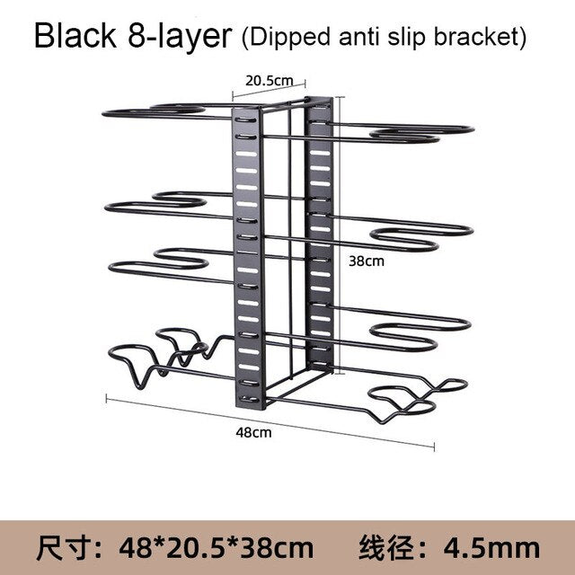 Removable foldable vertical pot cover rack multi-layer Kitchen tabletop iron storage shelf Multifunctional