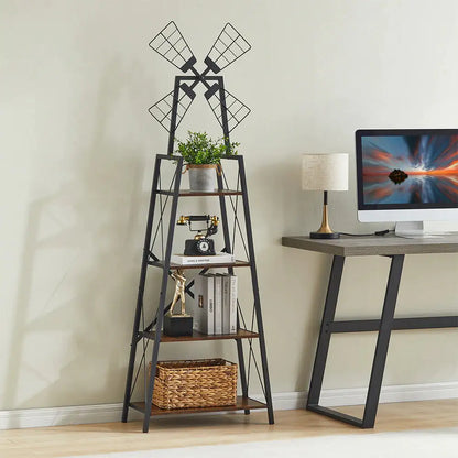 4-Tier Metal Frame Bookshelf with Windmill Design