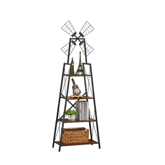 4-Tier Metal Frame Bookshelf with Windmill Design